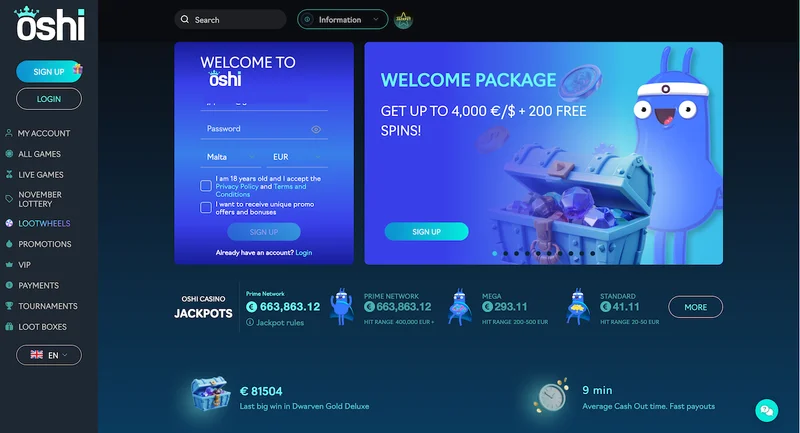Oshi Casino bonus offers